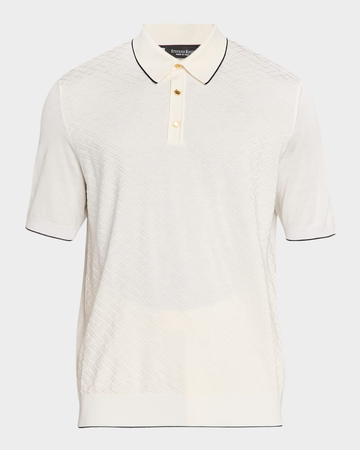 Men & apos;s Jacquard Silk Knit Polo Shirt