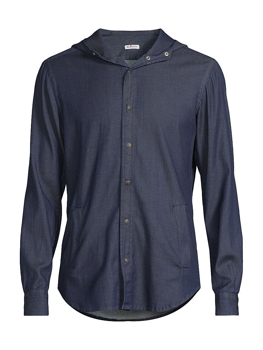 Men's Mariano Chambray Hooded Shirt - Dark Blue - Size Large