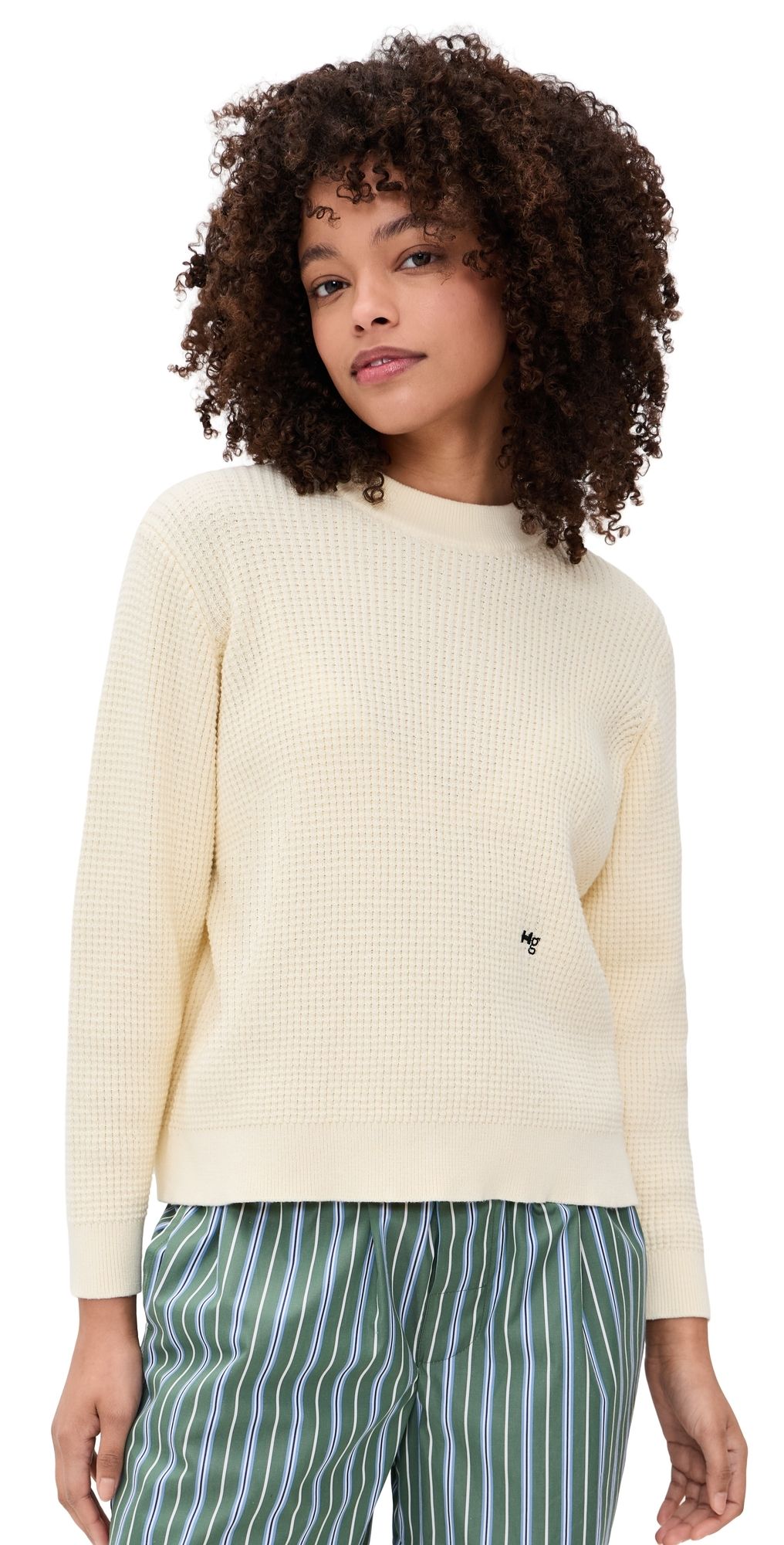 HOMMEGIRLS Waffle Knit Pullover Cream S