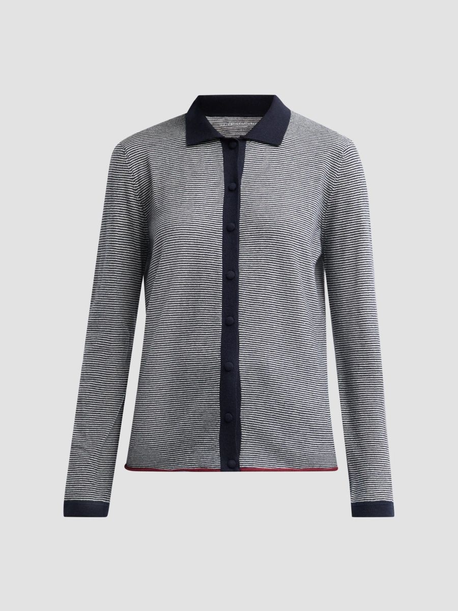 Majestic Filatures Women's Stripe Cashmere Button-Front Shirt - Marine - Size Large