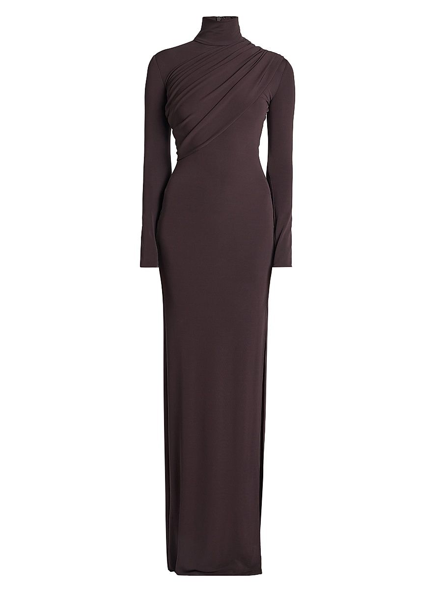 Women's Draped Jersey Column Gown - Burnt Red - Size 2