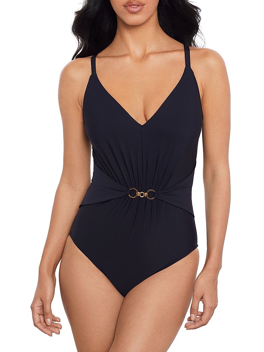 Women's Chain Link Gianna One-Piece Swimsuit - Black - Size 16