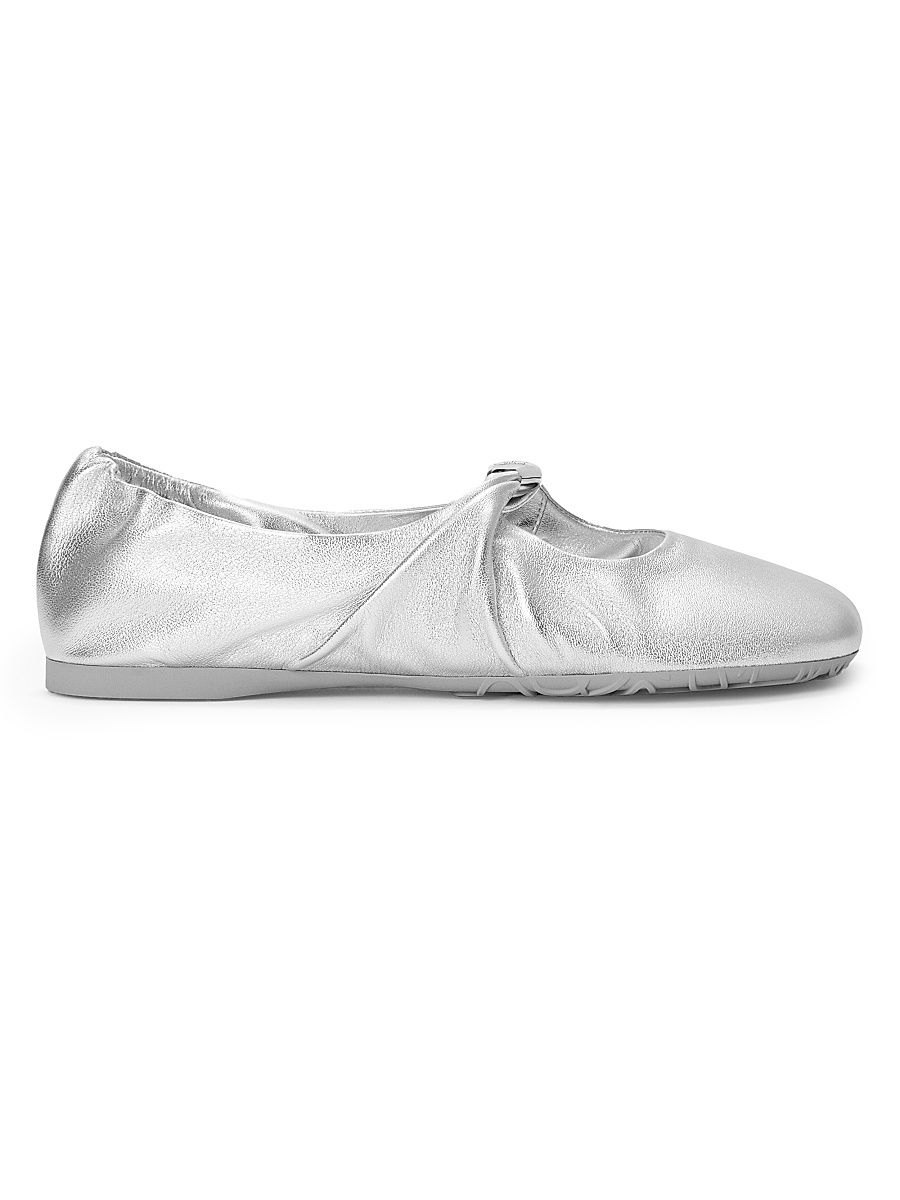 Women's Pebble Soft Square Toe Ballerina Flats - Silver - Size 11