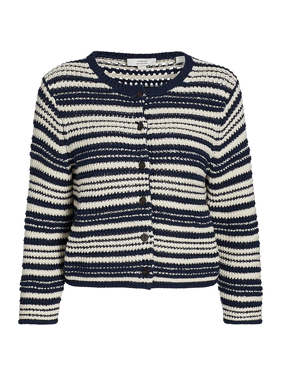 Women's Texture Striped Cardigan - Navy Off White - Size XL