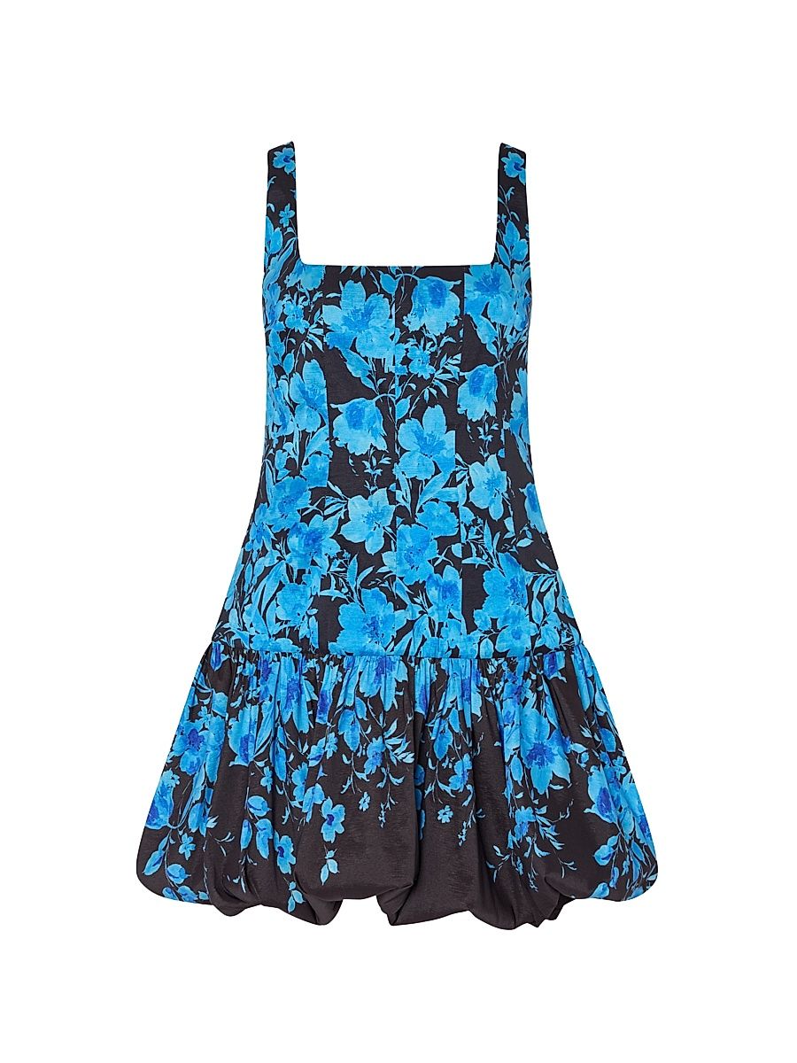 Women's Wylma Floral Square-Neck Sleeveless Minidress - Black Blue - Size 10