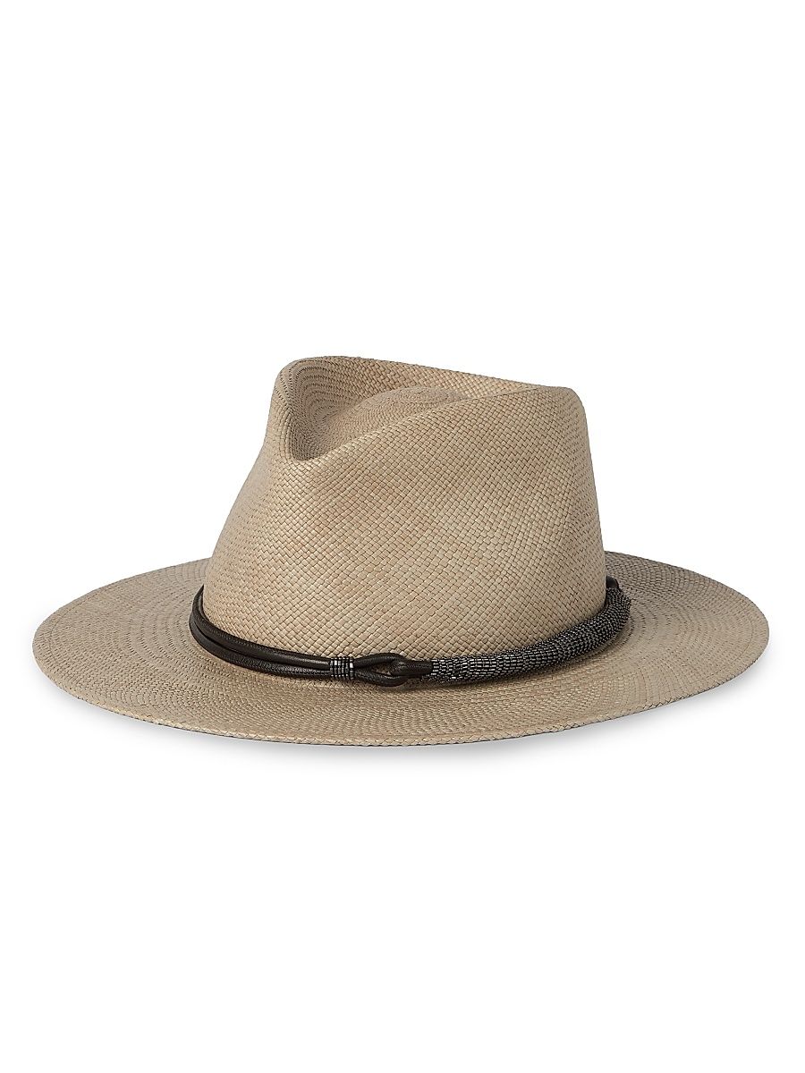 Women's Straw Fedora with Precious Leather Band - Beige - Size XS