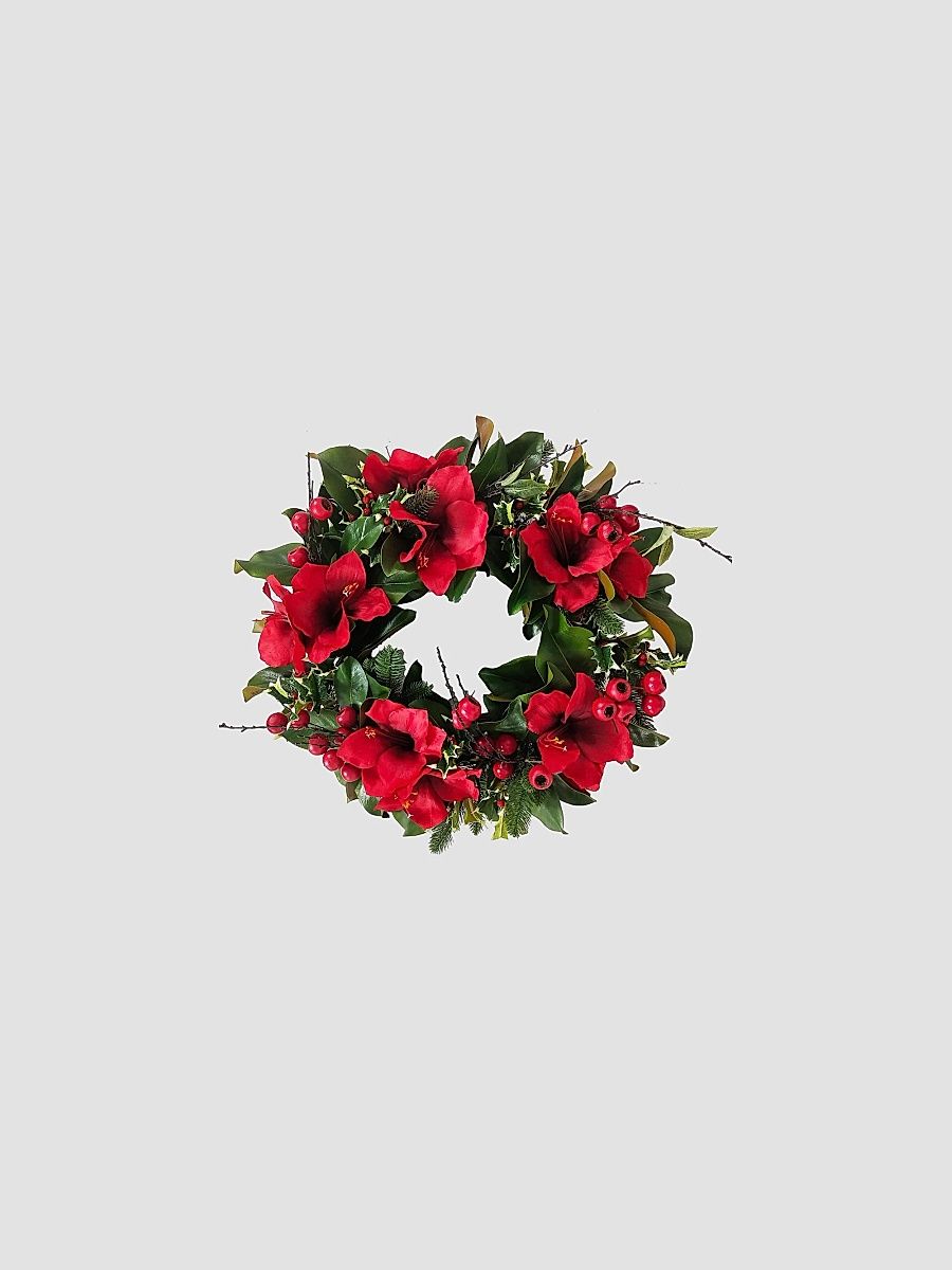 Amaryllis Wreath - Red Green