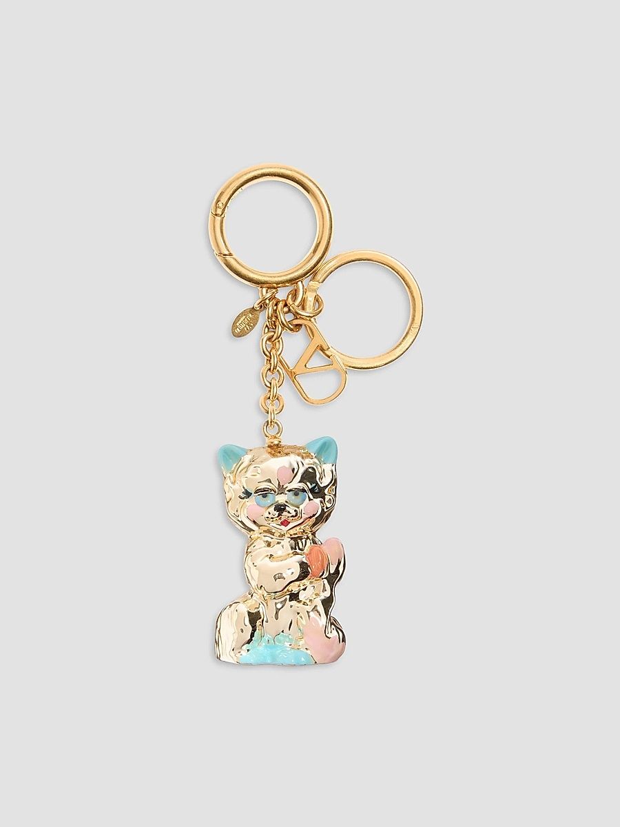 Women's Le Chat De La Maison Nylon Bag Charm with Key Ring - Antique Brass