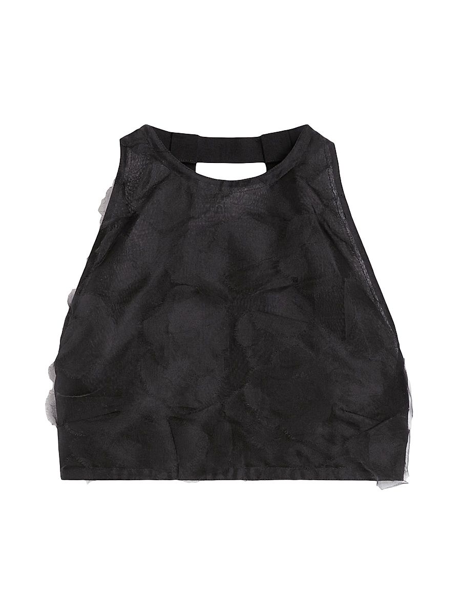 Women's Crop Top in Silk Fil Coupé Jacquard - Black - Size 12