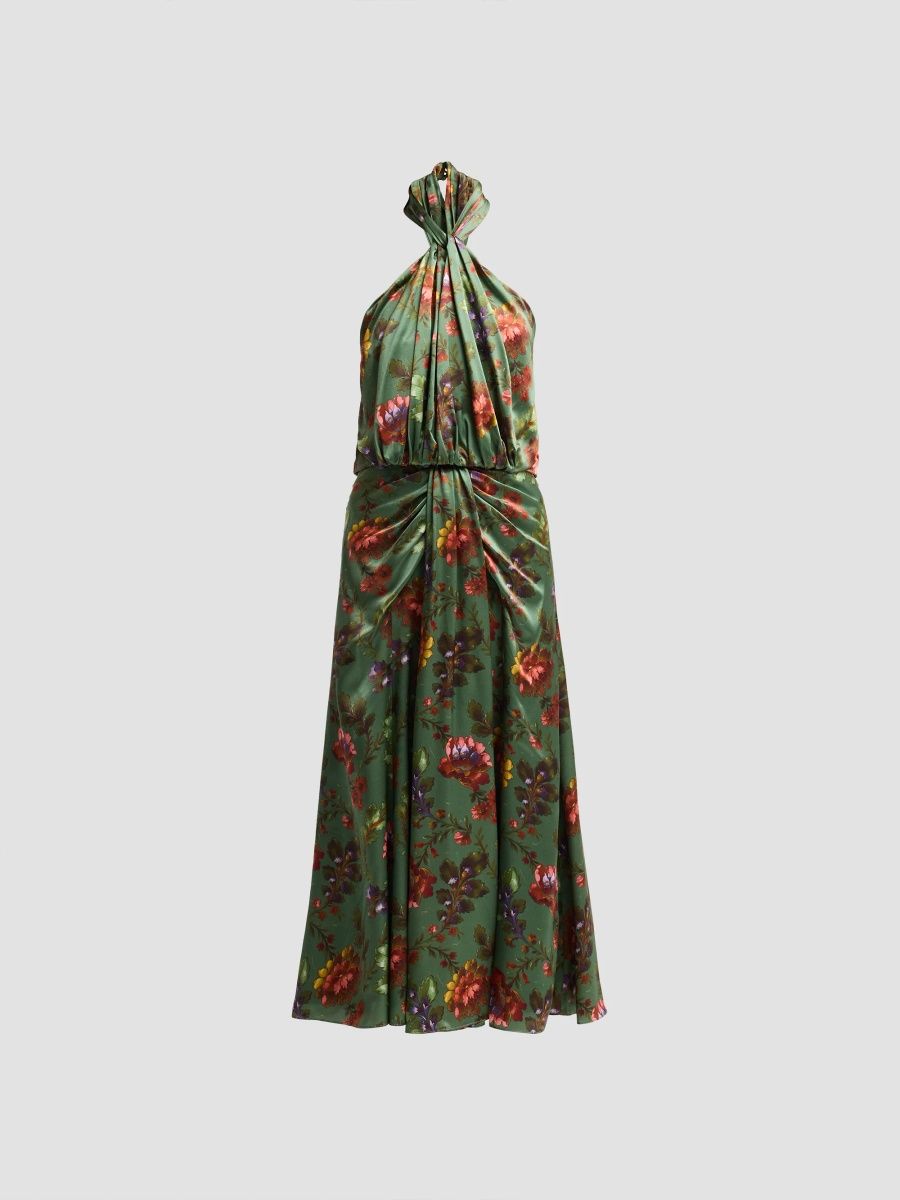 Women's Floral A-Line Midi Dress - Dark Ivory Multi - Size 00