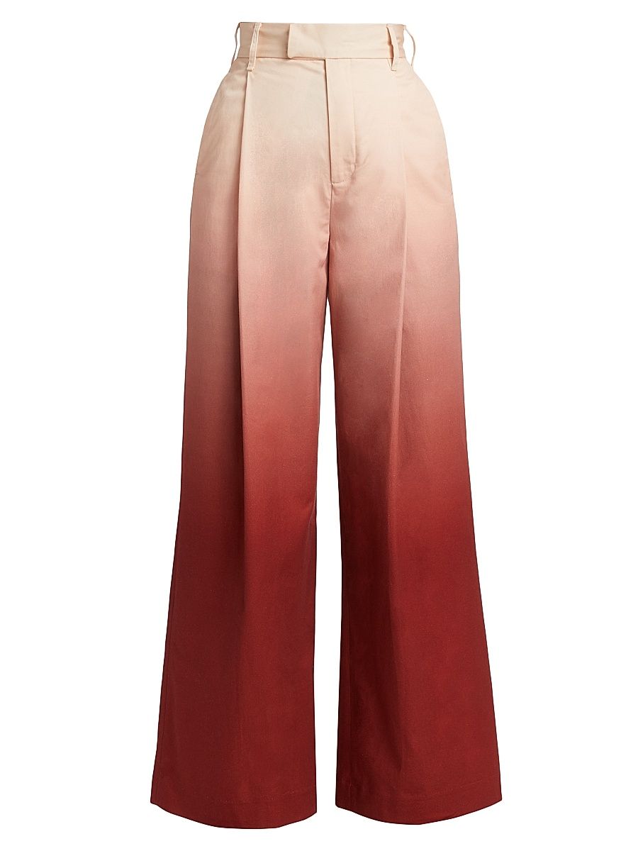 Women's Ombré Cotton High-Rise Wide-Leg Pants - Brown - Size 27