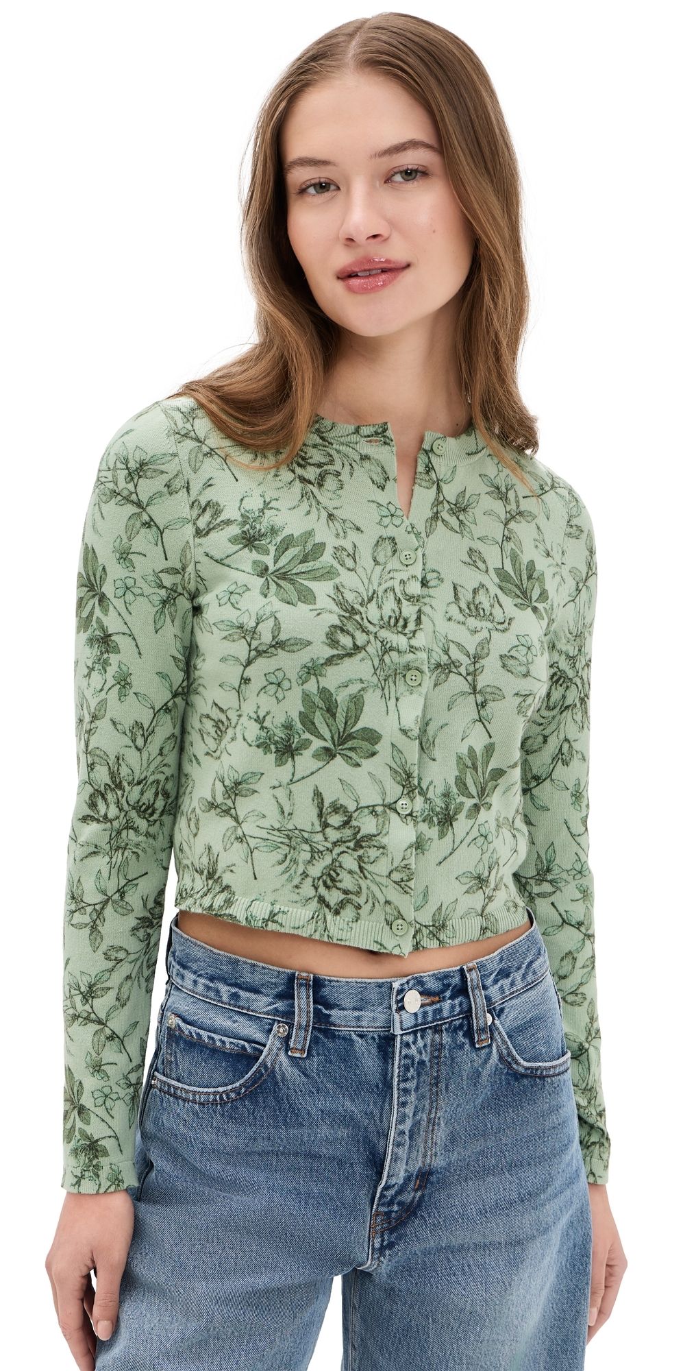 ALICE + OLIVIA Dollie Cardigan Mystic Garden Sage XS
