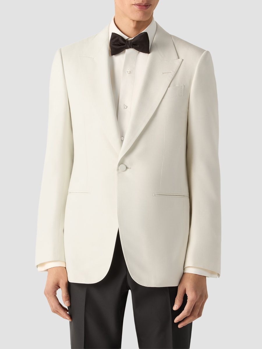 ZEGNA Men's Silk Tuxedo Jacket - White - Size 48