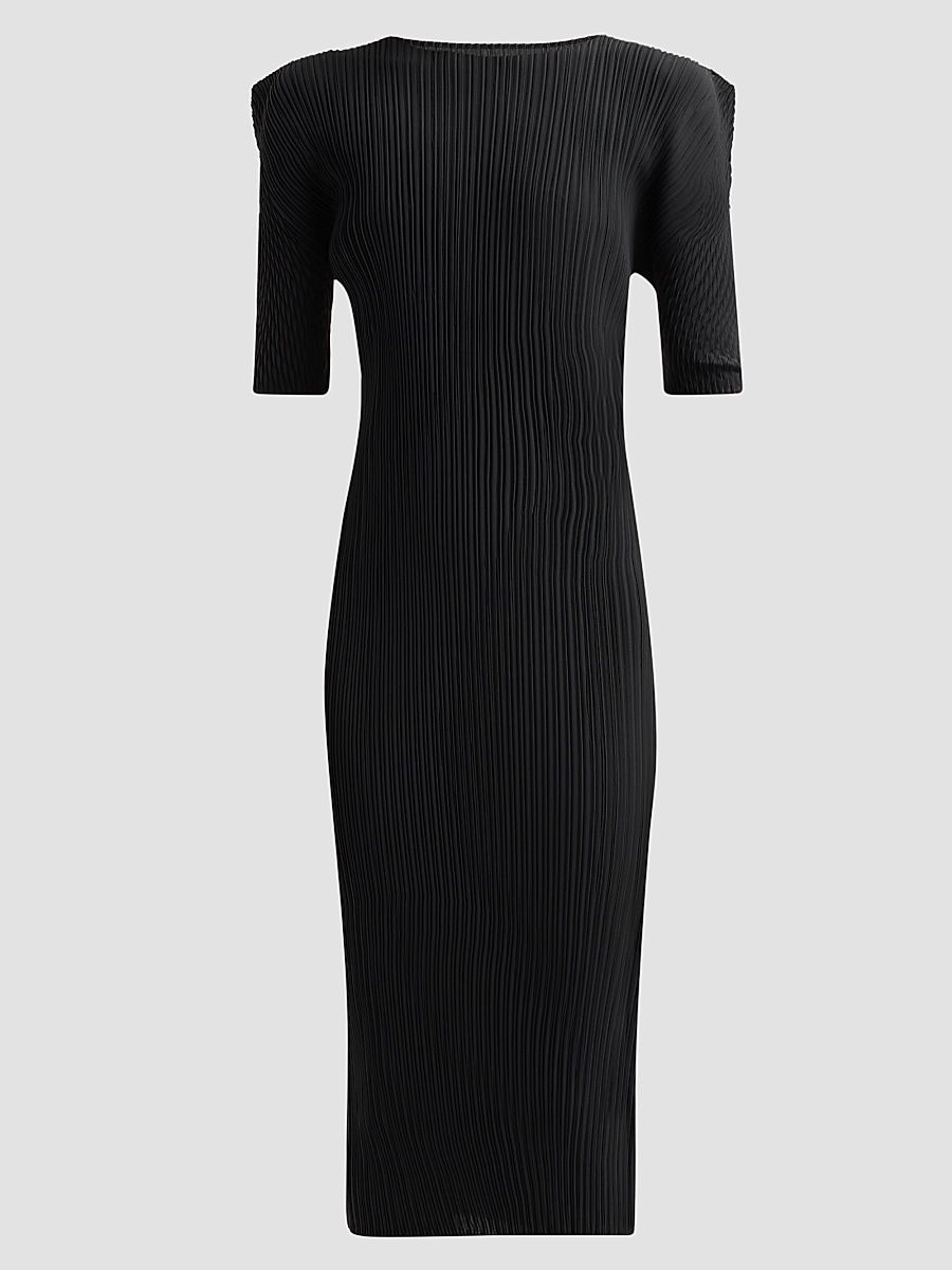 Women's Box Shoulder Pleats Midi Dress - Black - Size Small