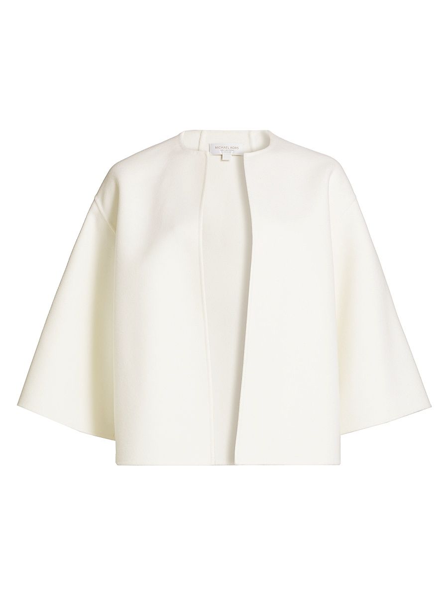 Women's Round Neck Double-Faced Wool Jacket - Ivory - Size Small