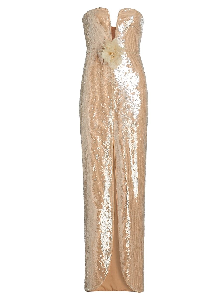 Women's Sequined Column Gown - Tan - Size 10