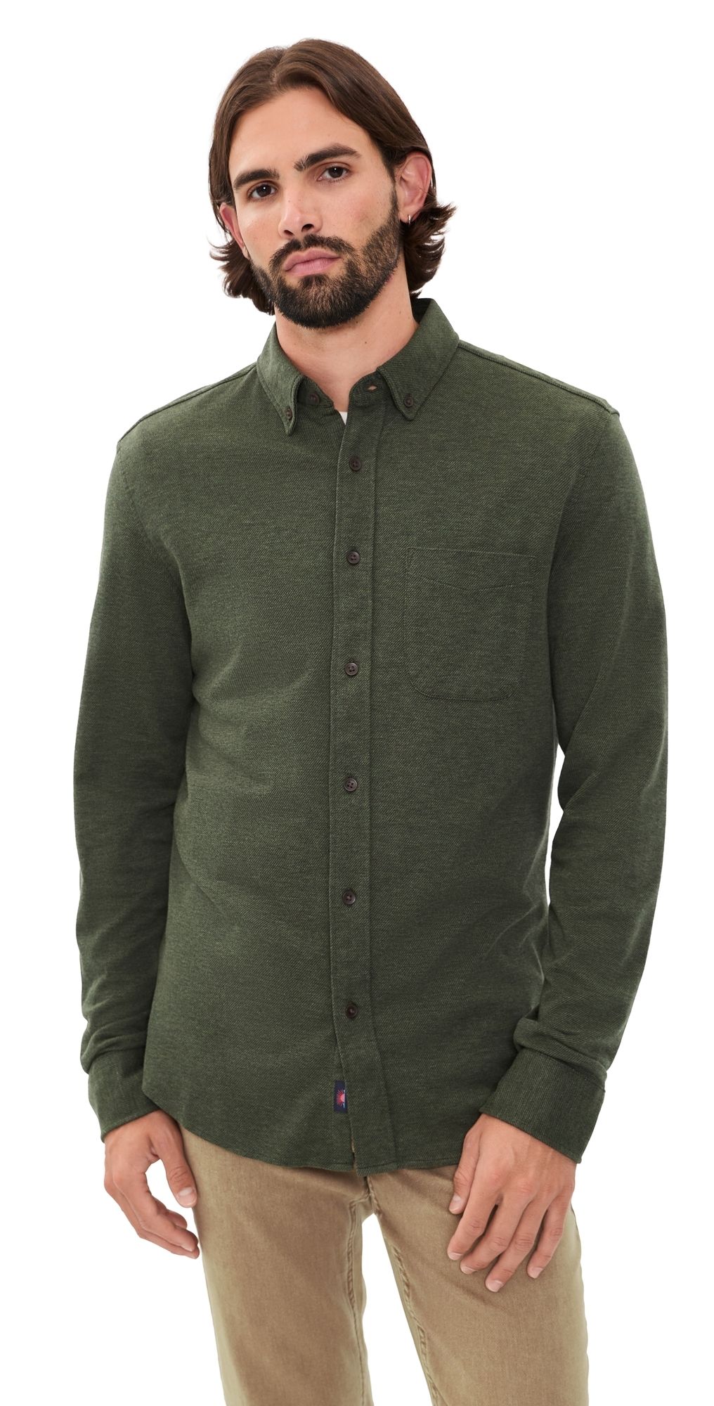 Faherty Coastline Knit Button Down Shirt Forest Canyon Twill S