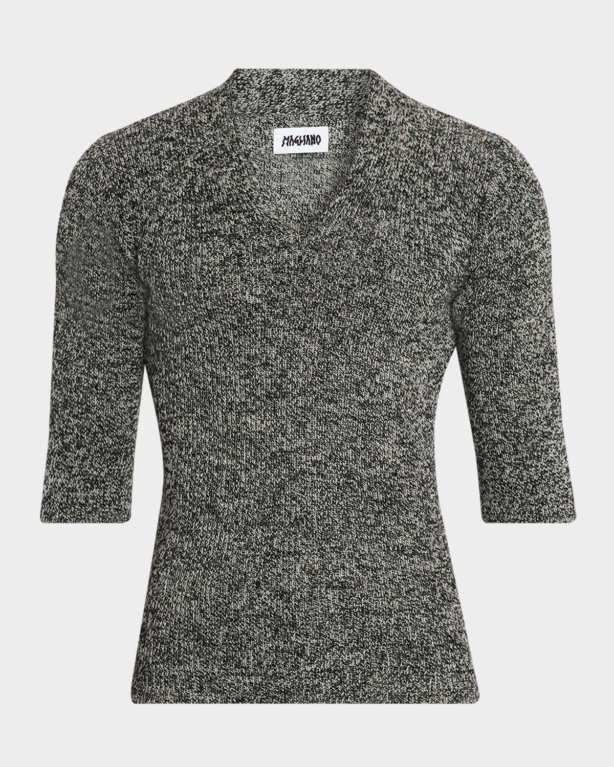 Men & apos;s Melange Wool Rib V-Neck Sweater