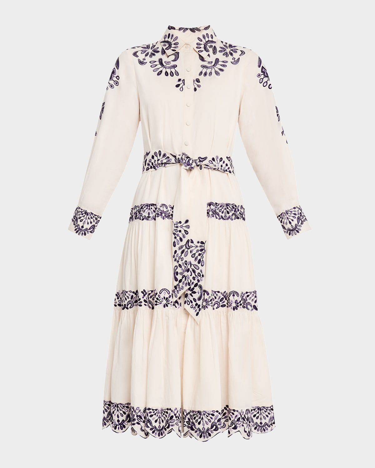 Molly Embroidered Tiered Midi Shirtdress