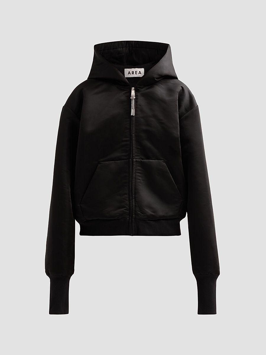 Women's Satin Zip Hoodie - Black - Size Medium
