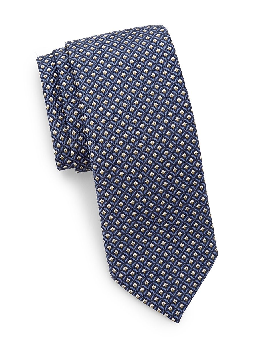 Men's Printed Geometric Silk Tie - Blue