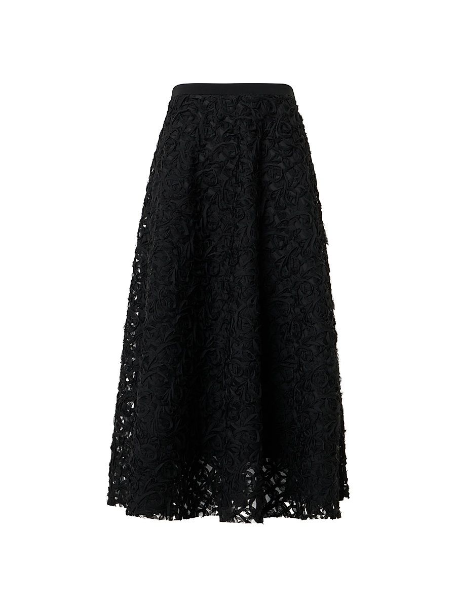 Women's Scribble Embroidery Tulle Midi-Skirt - Black - Size 16