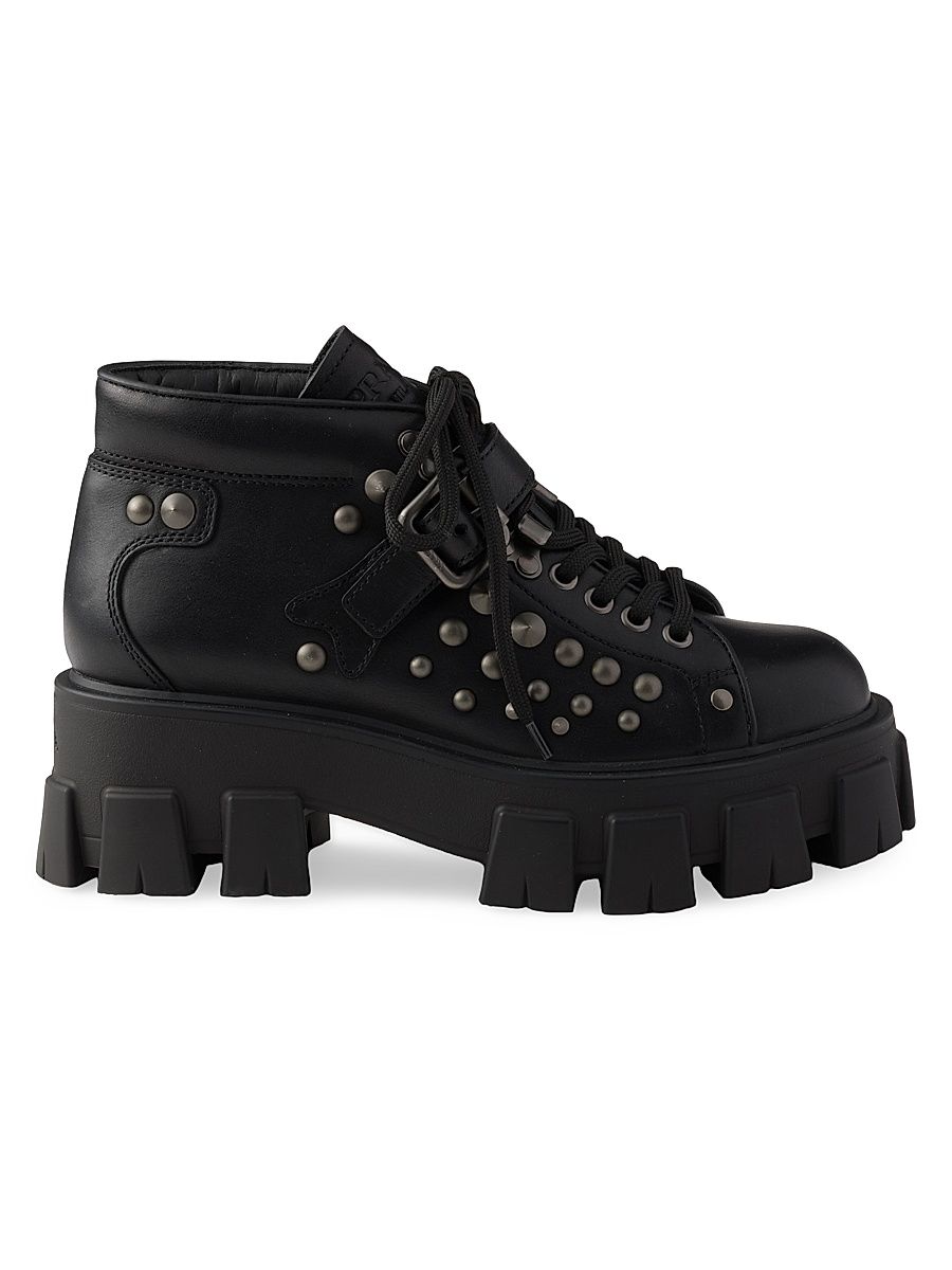 Women's Monolith Studded Leather Booties - Black - Size 5