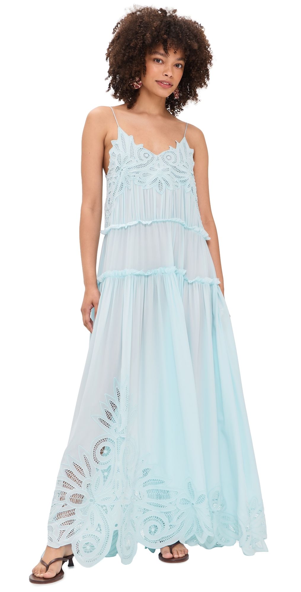 Ulla Johnson Filippa Lace Applique Silk Gown Adriatic 10