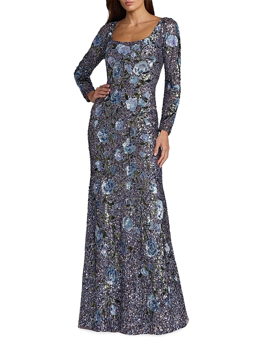 Women's Floral Beaded Mesh Gown - Hydrangea Multi - Size 20