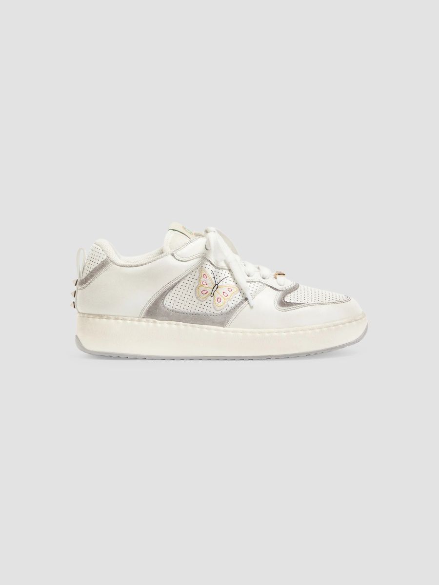 Valentino Men's Riseone Sneakers in Nappa Calfskin with Butterfly Embroidery - White Multicolor - Size 7.5