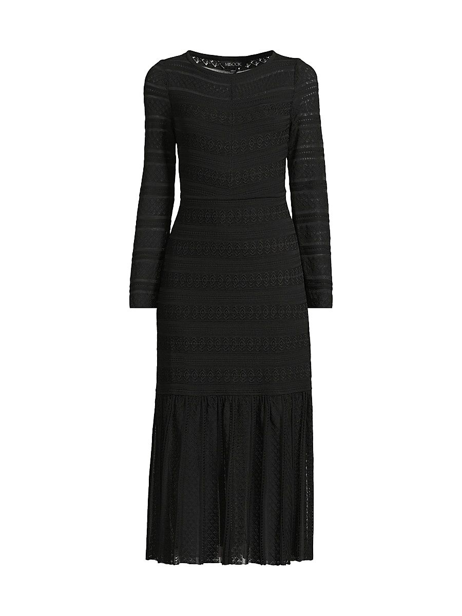 Women's Sheer Lace Soft Knit Midi-Dress - Black - Size XXL