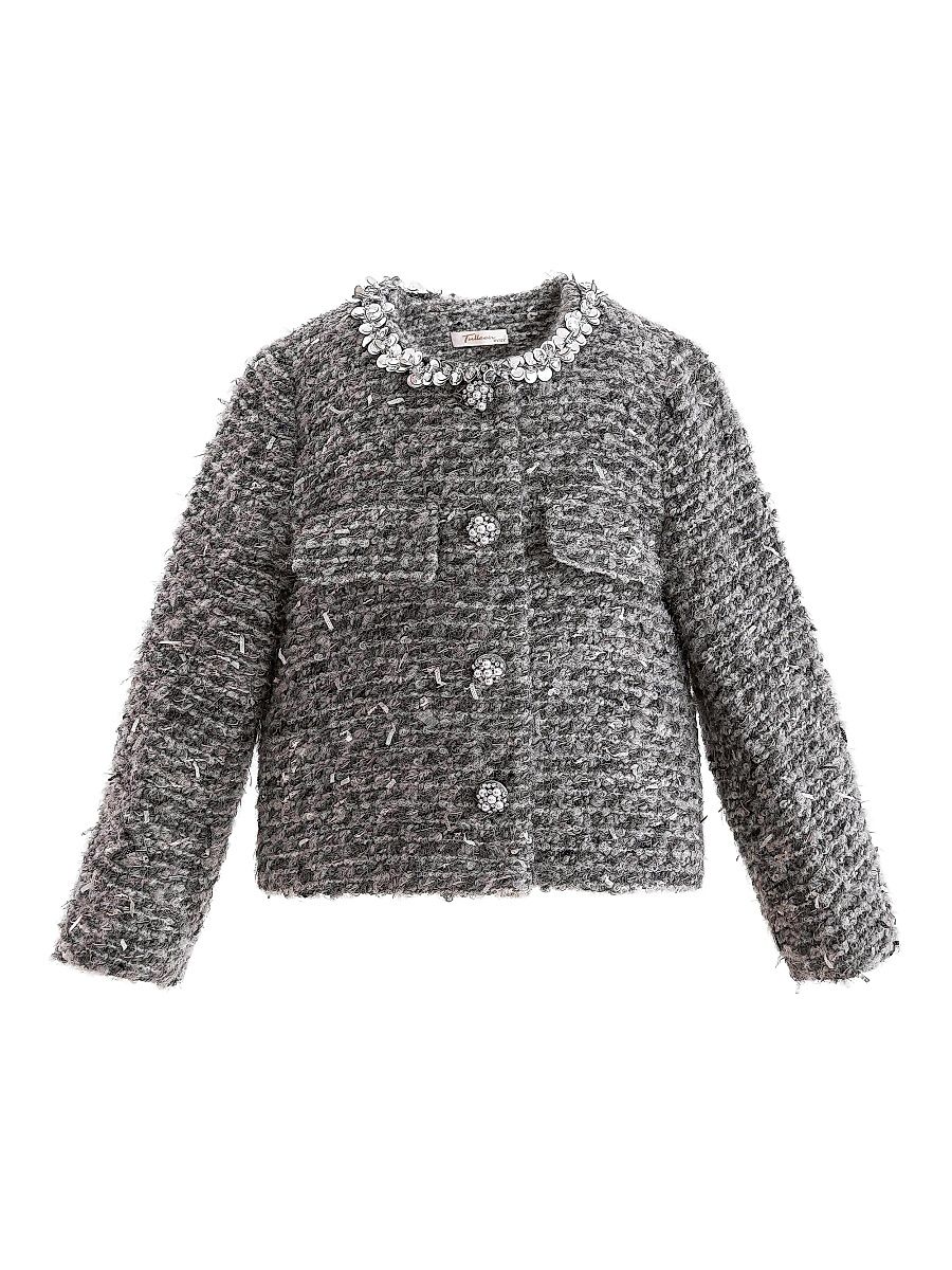 Little Girl's & Girl's Bouclé Jewel-Collar Jacket - Grey - Size 9
