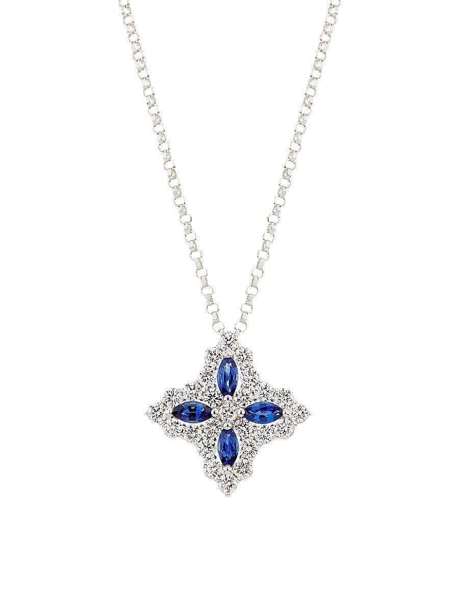 Women's Diamond Princess 18K White Gold, Sapphire & 0.50 TCW Diamond Necklace - White Gold