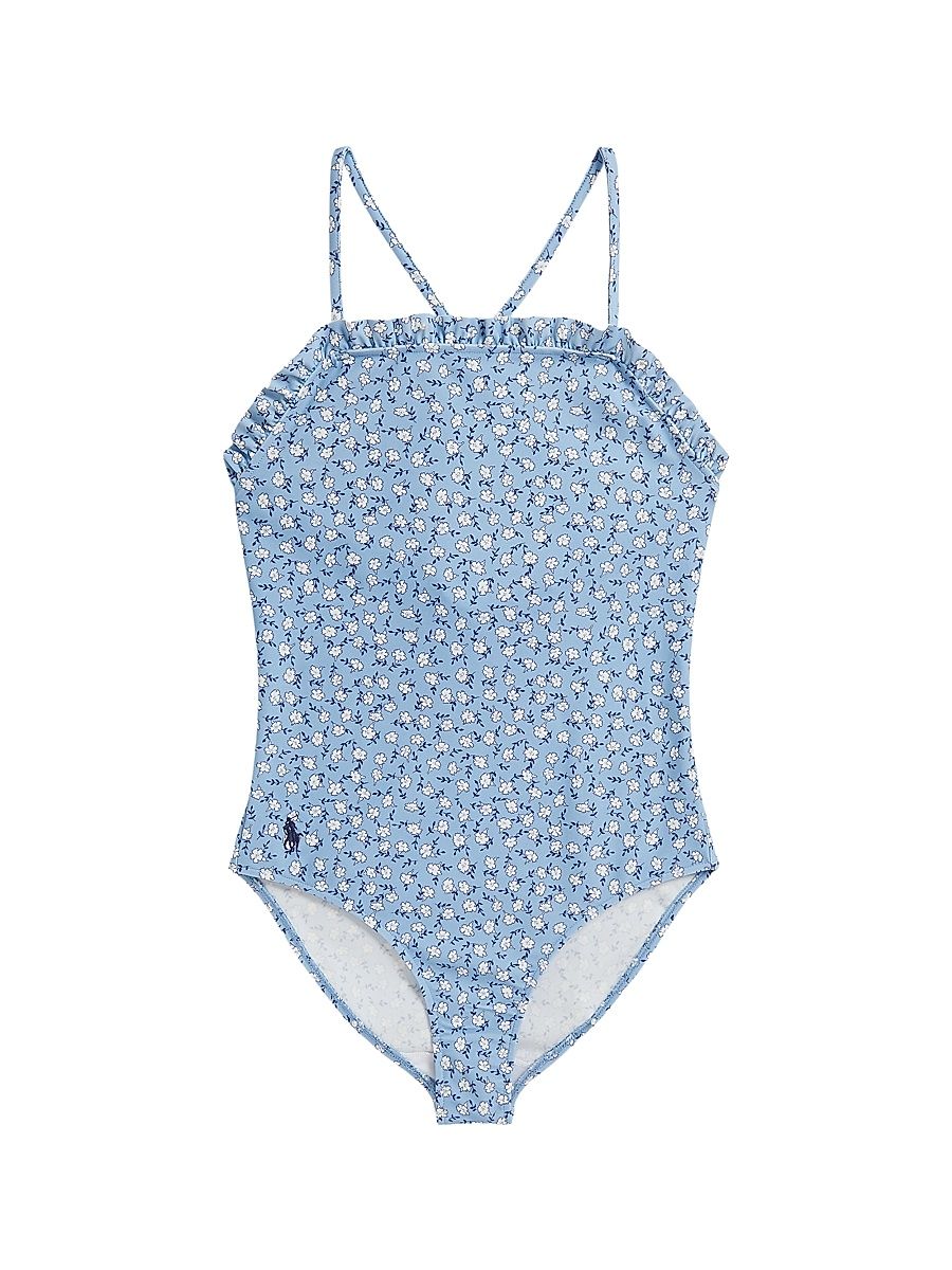 Little Girl's & Girl's Floral Ruffle-Trim One-Piece Swimsuit - Georgeana Floral - Size 7