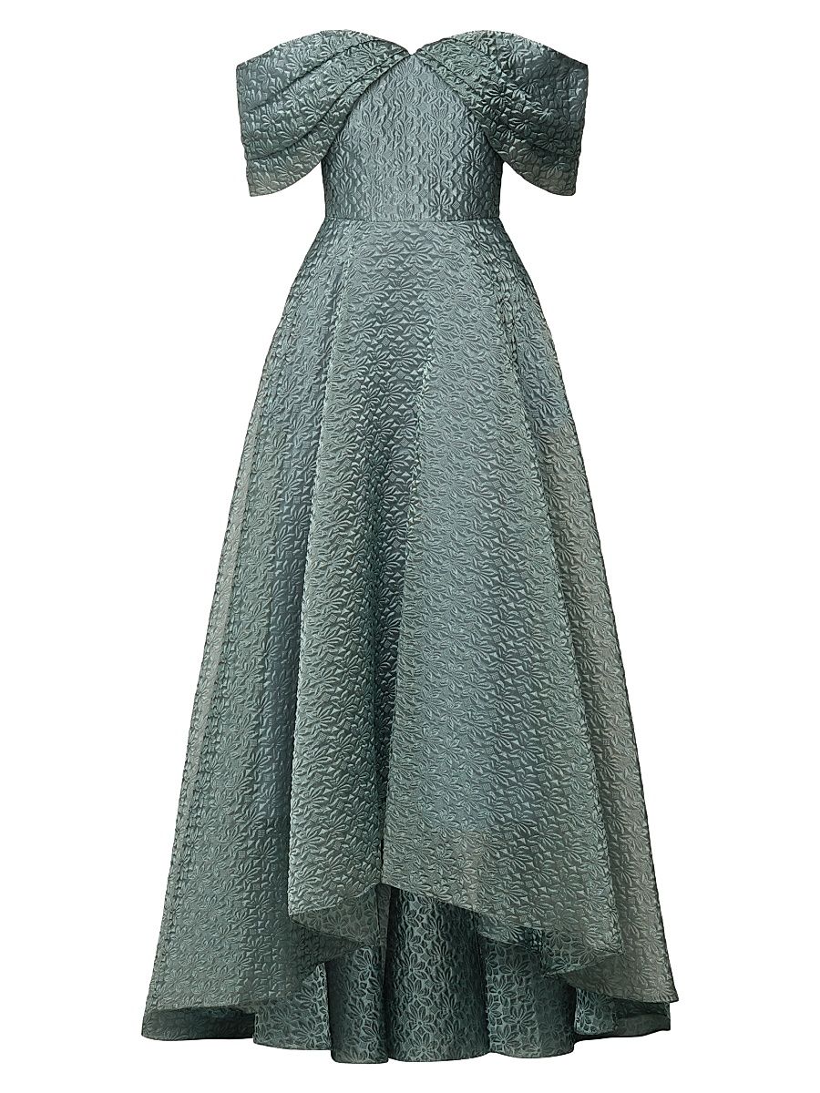 Women's Elysia Cloud Jacquard Off-the-Shoulder Gown - Silverpool - Size 16