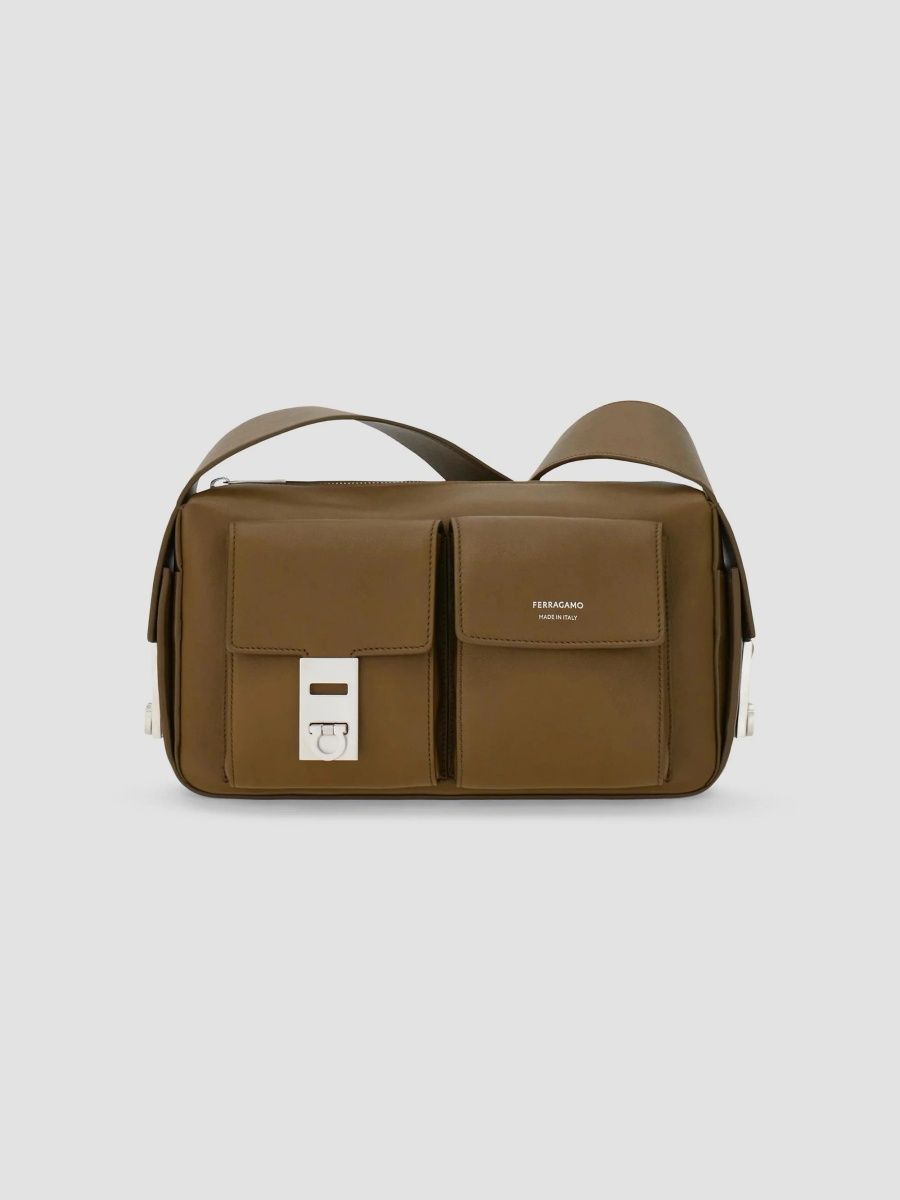 FERRAGAMO Men's Hug Buckle Utility Shoulder Bag - Soy Seed