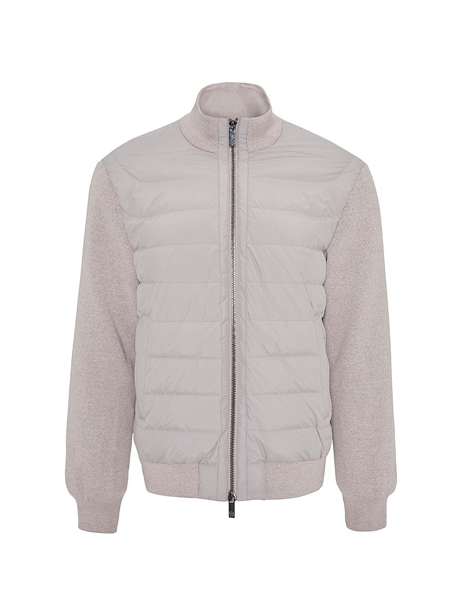 Men's Knit Bomber Jacket with Quilted Down - Beige - Size XL