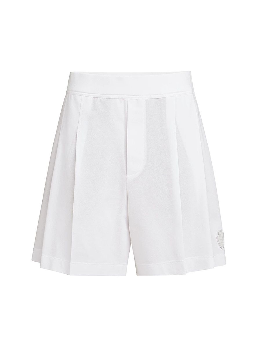 Women's Stretch Cotton Piqué Active Shorts with Logo - White - Size 10