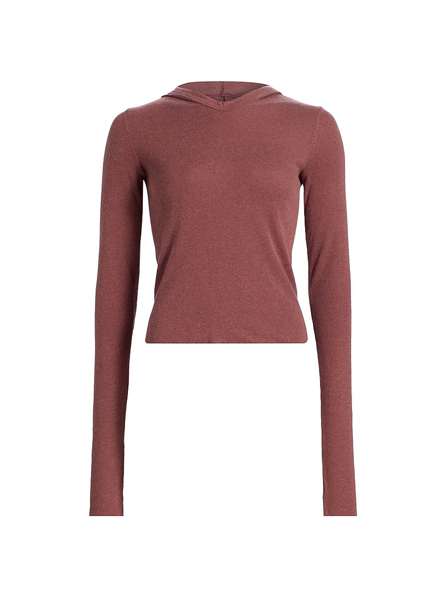 Women's Hooded Rib-Knit Crop T-Shirt - Rose Wood - Size 4