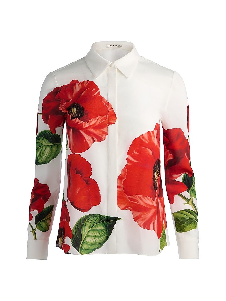 Women's Willa Floral Silk Shirt - Summer Poppy - Size XL