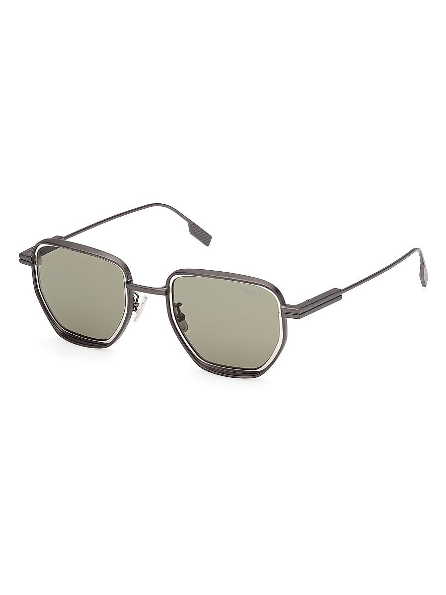 Men's 49MM Geometric Sunglasses - Gunmetal Green