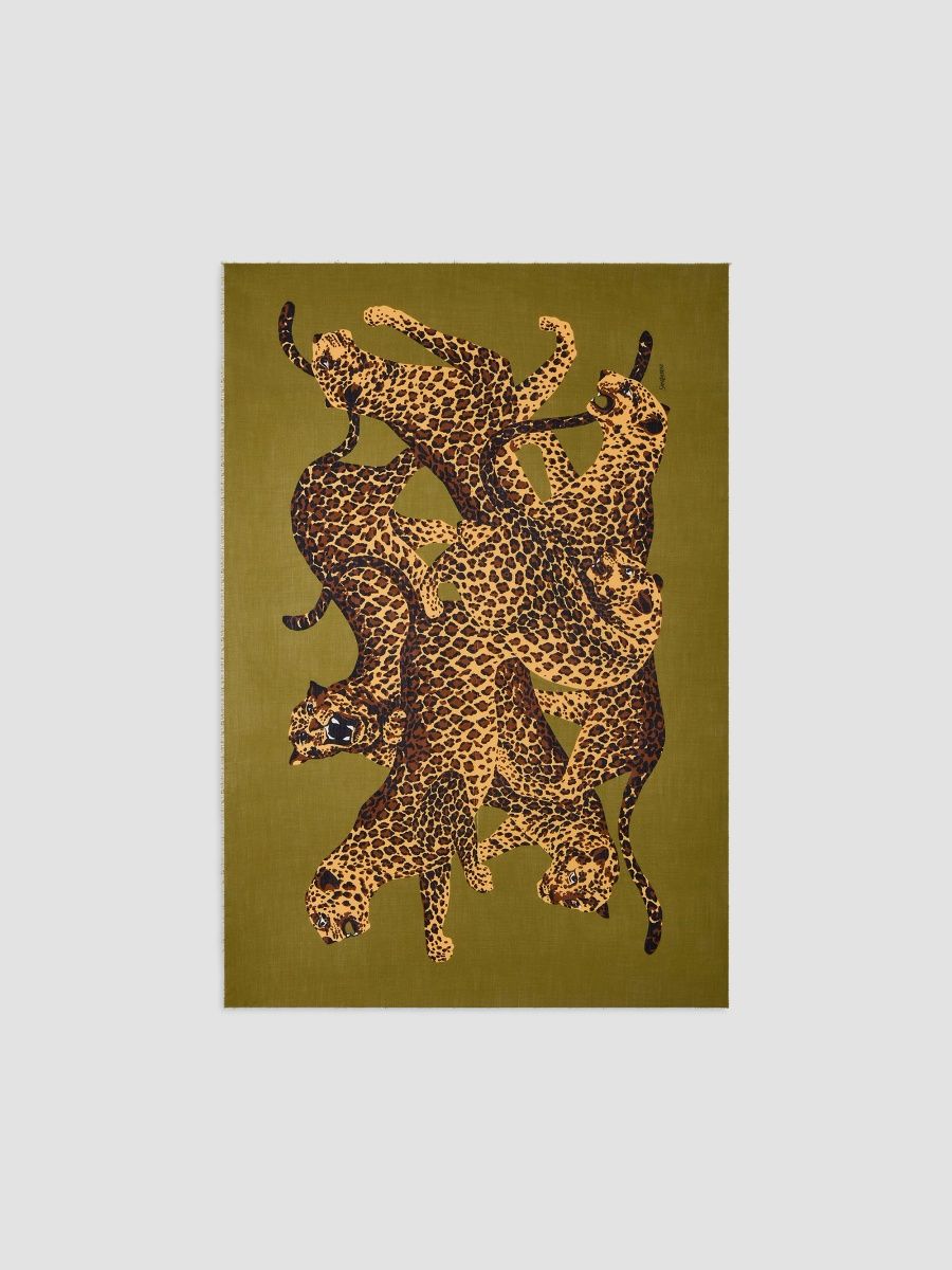 Saint Laurent Women's Leopard Stole in Wool Twill - Khaki Gold