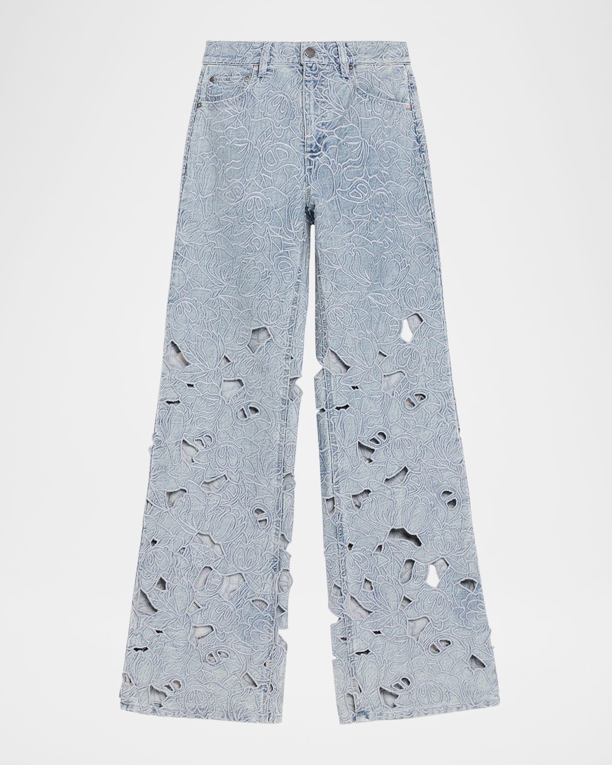 Chic Embroidered Eyelet Bootcut Jeans