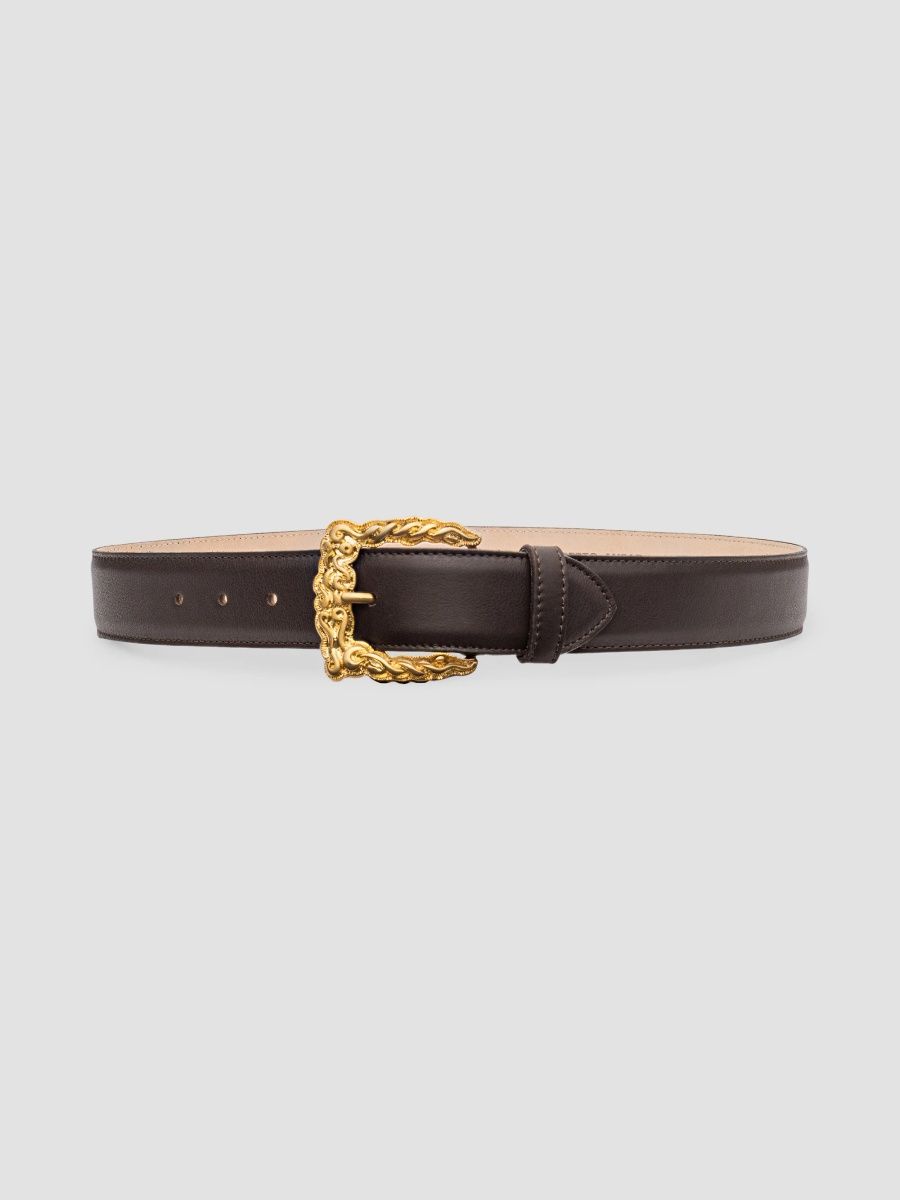 L'AGENCE Women's Marcaeu Baroque Leather Belt - Chocolate - Size XS