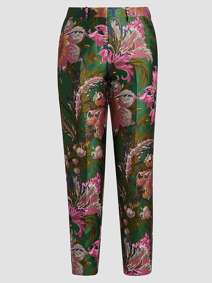 Women's Bristol Floral Jacquard Crop Trousers - Multicolor Green Base - Size 10