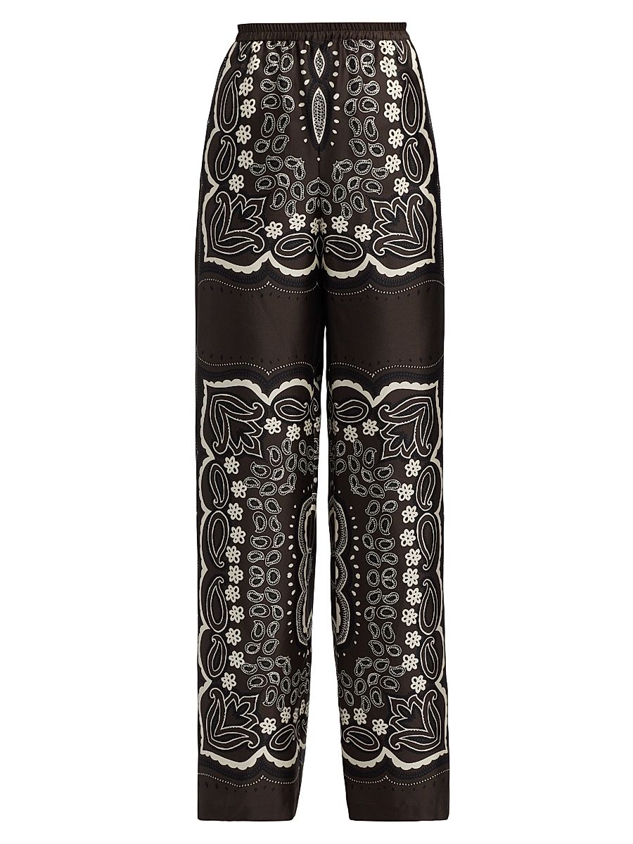 Women's Morgan Silk Bandana Pants - Brown Ivory Bandana Print - Size XL