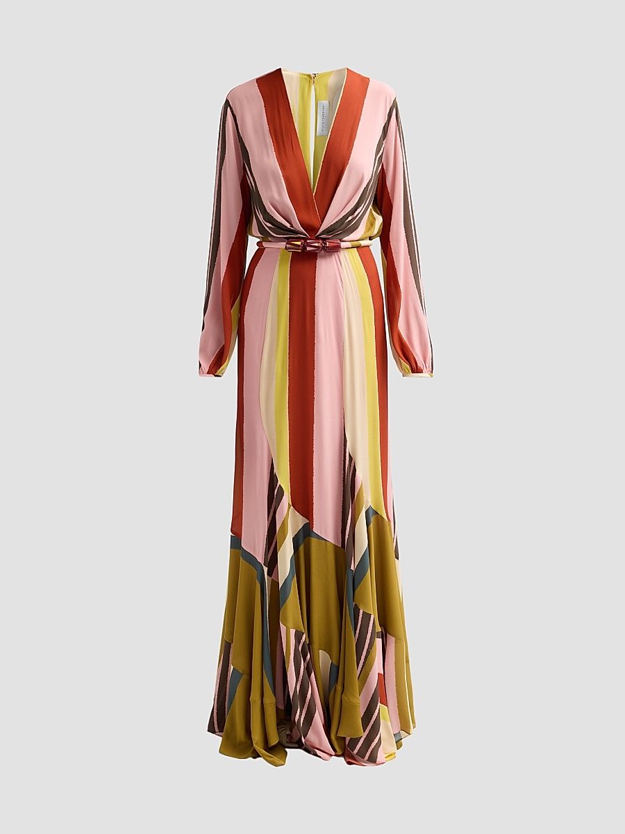 Women's Remy Plunging Striped Belted Maxi Dress - Vintage Stripes - Size Large