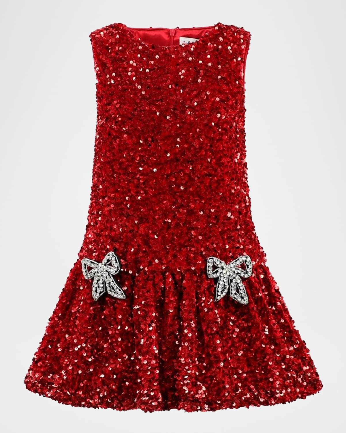 Girl & apos;s Sequin Dress W/ Bows, Size 4-14