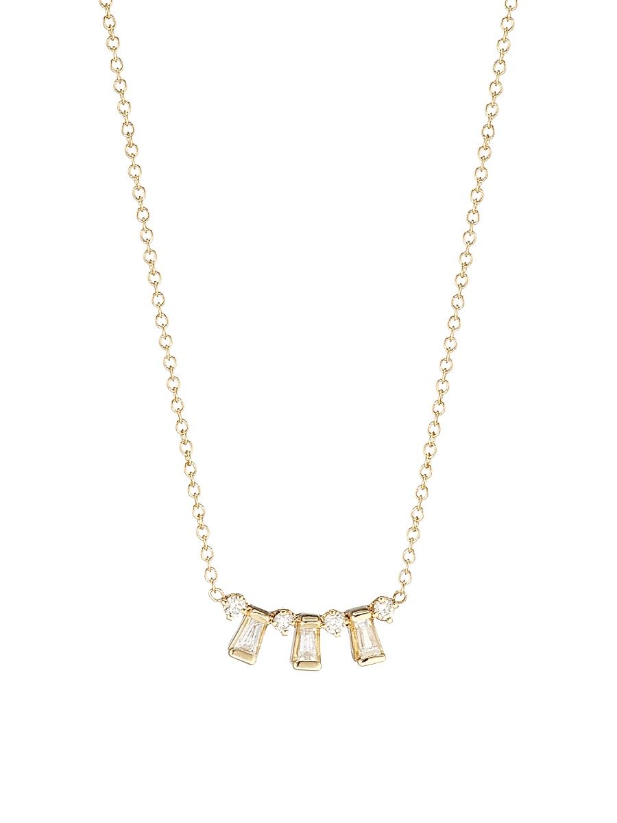 Women's Baguette Diamonds 14K Gold & Diamond Alternating Baguette Necklace - Yellow Gold - Size 18