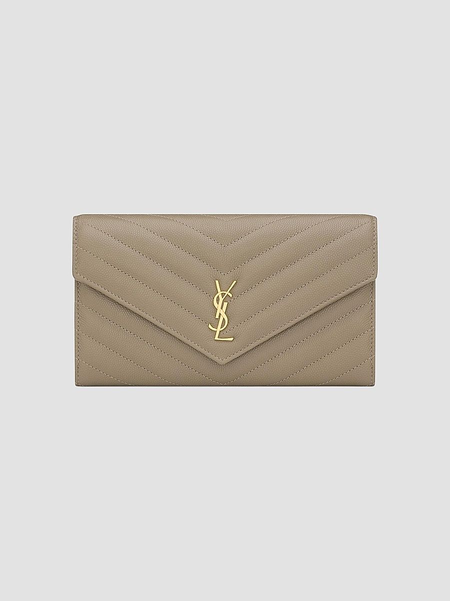 Saint Laurent Women's Cassandre Large Flap Wallet in Grain De Poudre Leather - Light Taupe